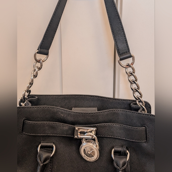 Hamilton Saffiano Leather East West Satchel Black/Silver - Picture 4 of 8